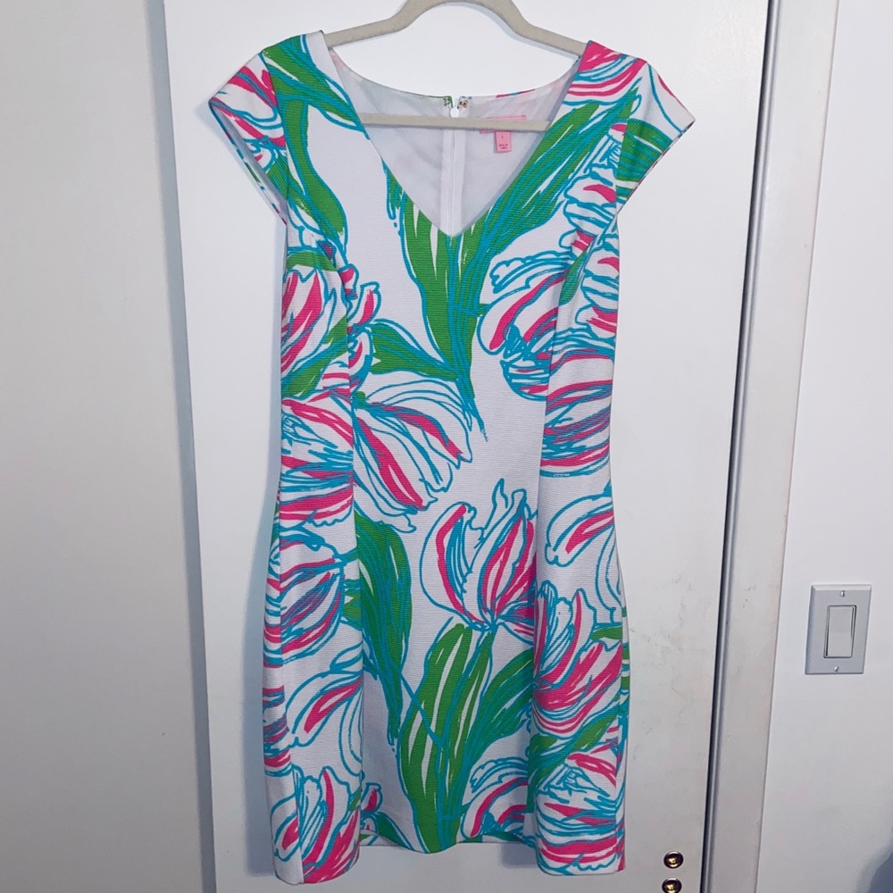 Lilly Pulitzer Pink and Green Tulip Pattern Dress